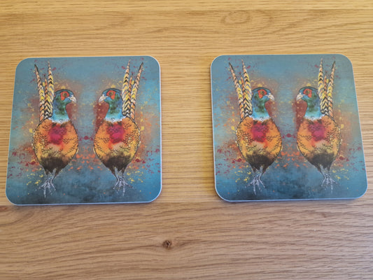 Pheasant Coasters (Sold in Pairs)-handmade in the UK- Very High quality