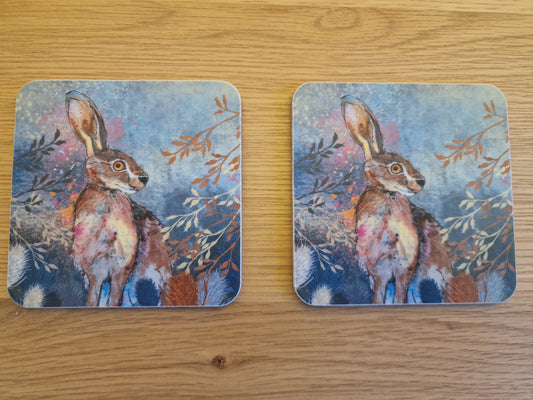 Hare Coasters (Sold in Pairs)-handmade in the UK- Very High quality