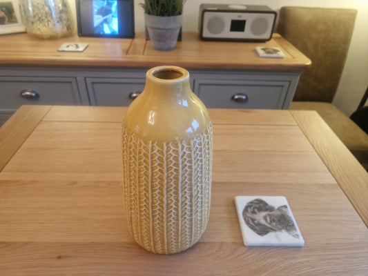 Beautiful Ribbed Yellow Ceramic Vase H28.5cm.