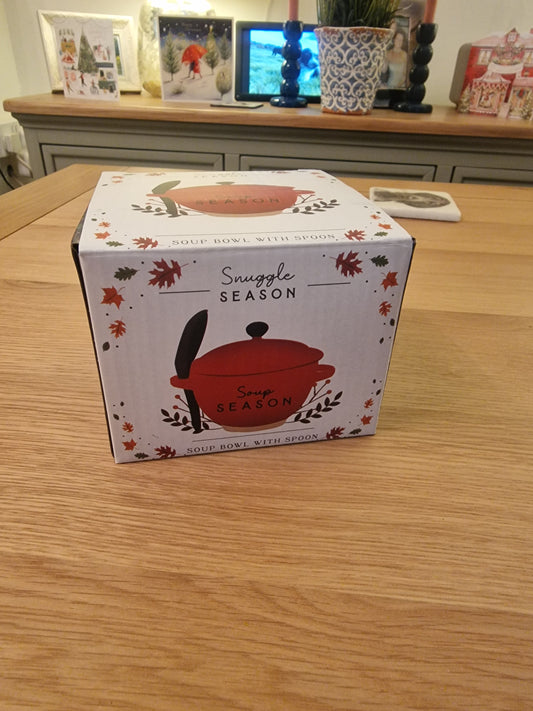 Small Red Soup Bowl by "Soup Season" Lid and spoon. Width: 14.5cm