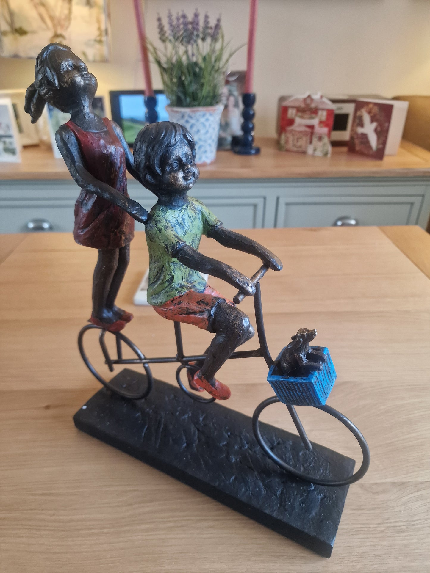 Children Riding Bicycle Sculpture H32cm