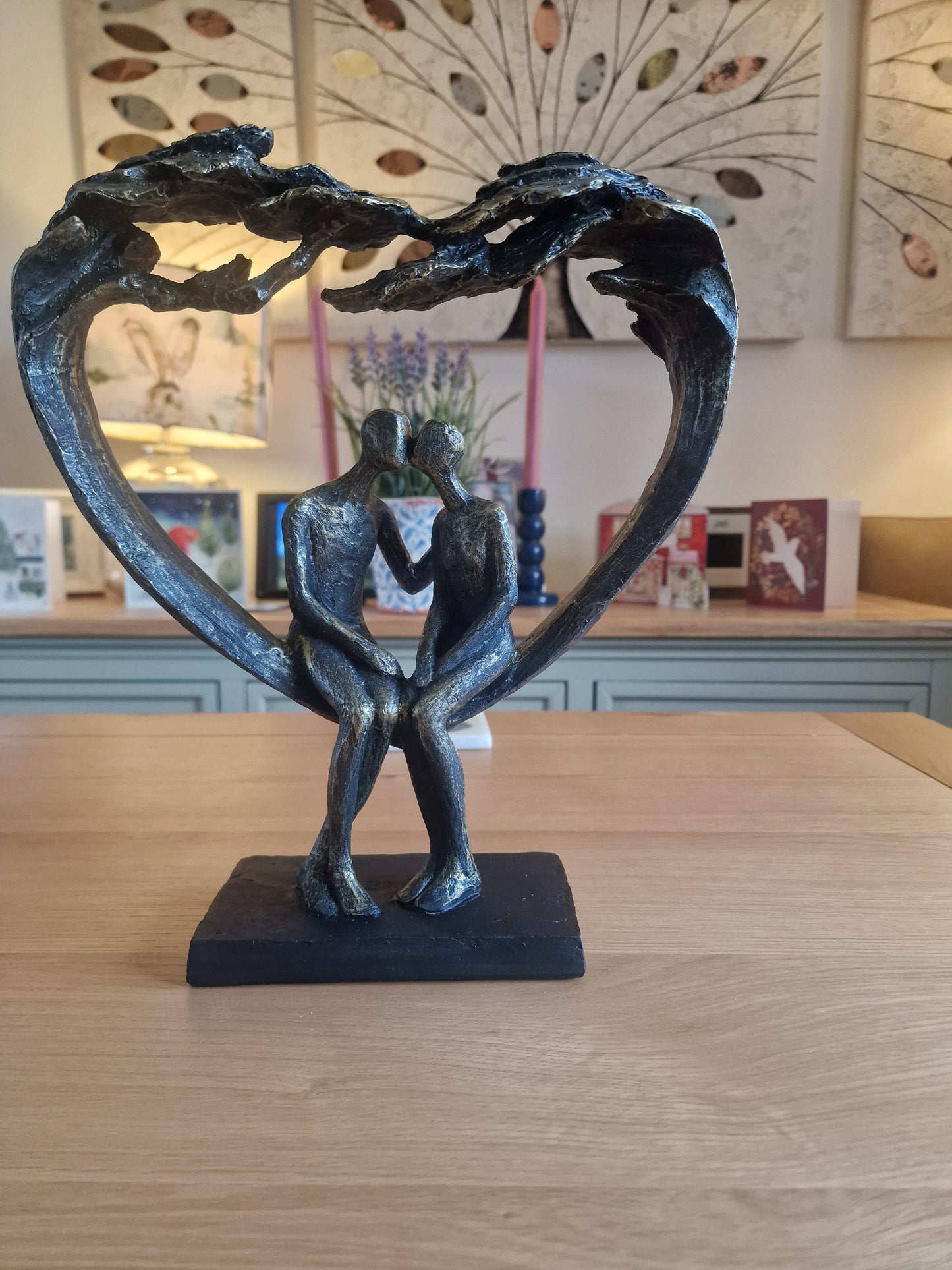 Sitting Couple Under Heart Tree Sculpture H30cm