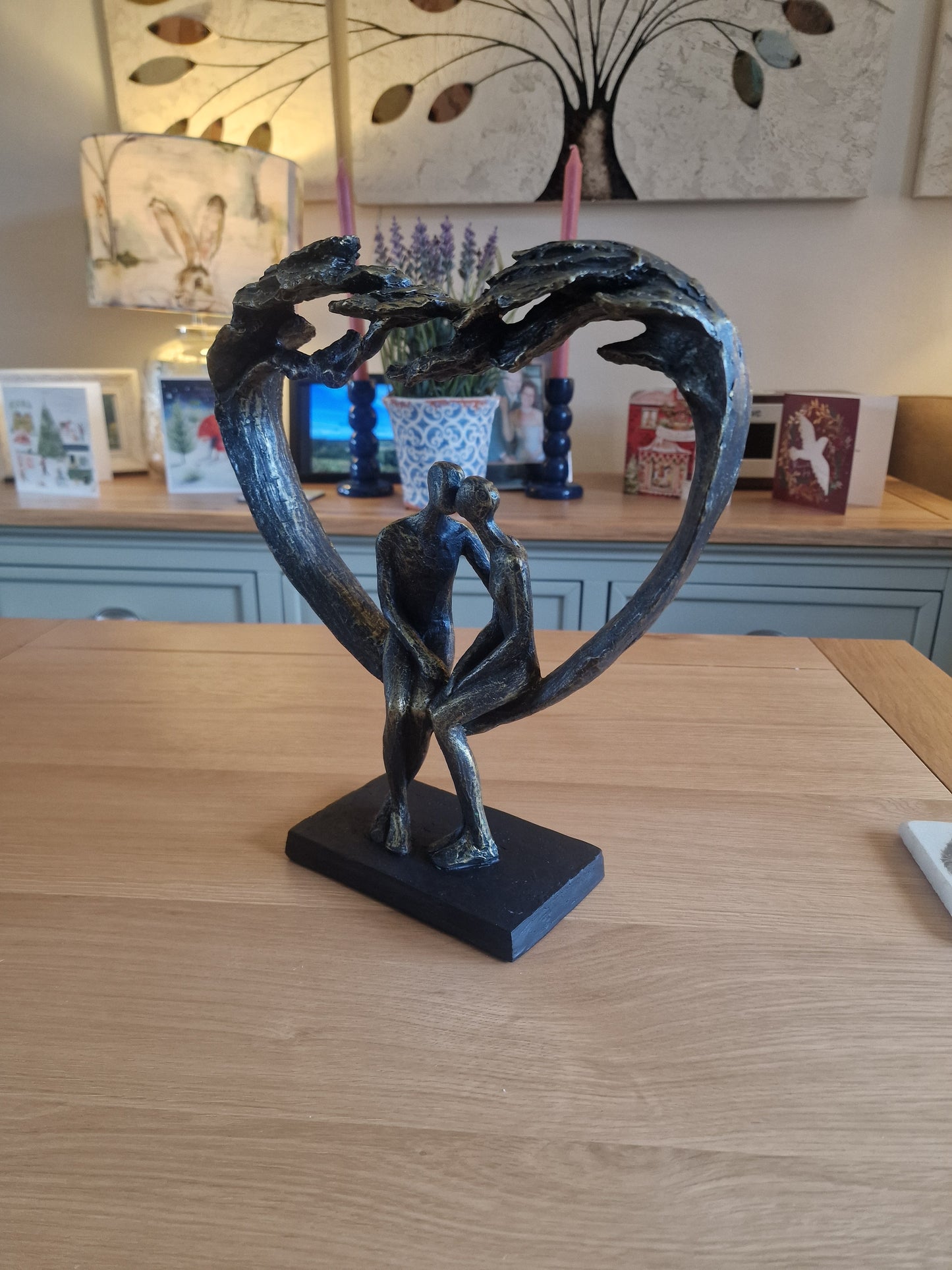 Sitting Couple Under Heart Tree Sculpture H30cm