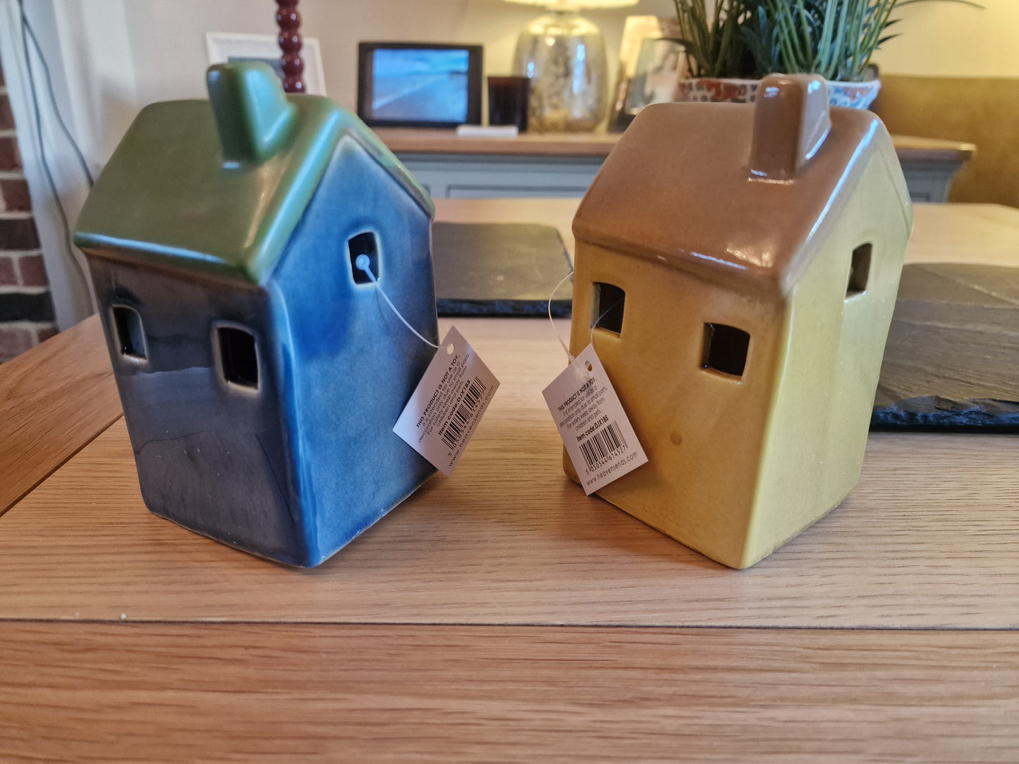 Two LED Cottages in Blue and Yellow H13.3cm