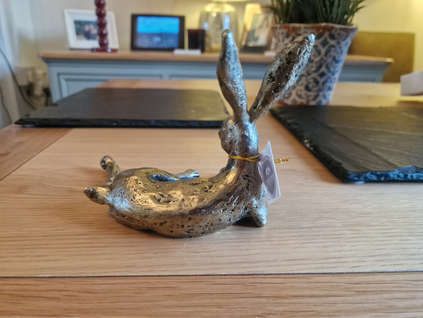 Lounging Hare Sculpture - Charming Home Decor Piece. H12cm