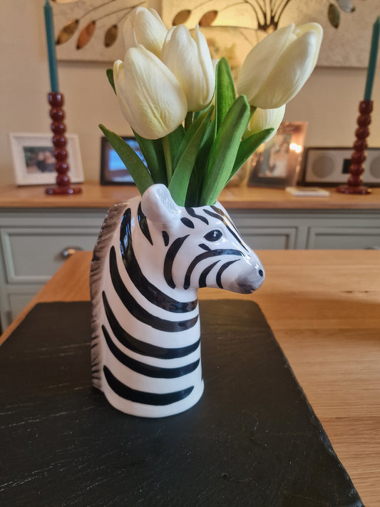 Zebra Head Ceramic Vase 17cm | Black & White Animal Planter