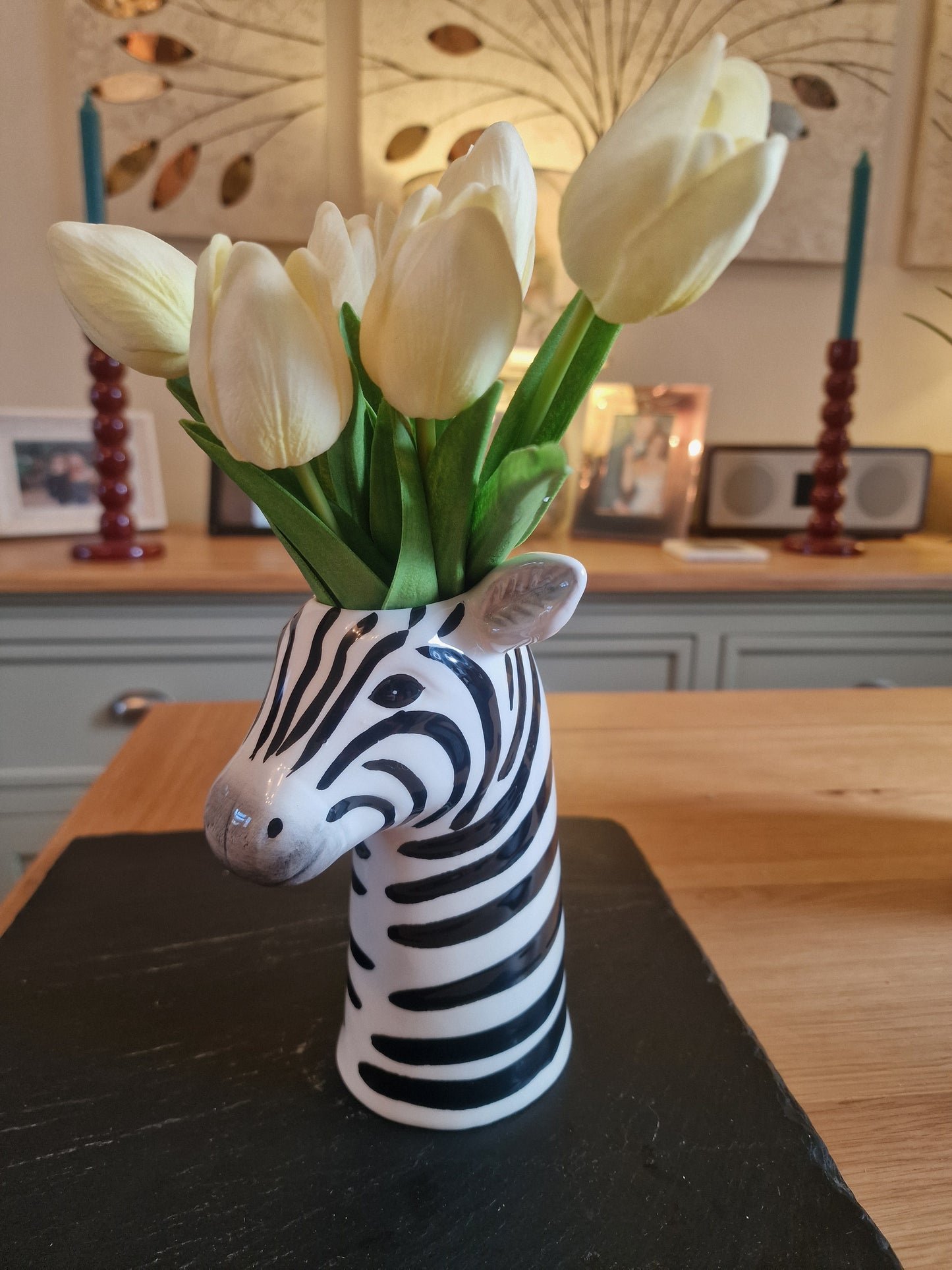 Zebra Head Ceramic Vase 17cm | Black & White Animal Planter