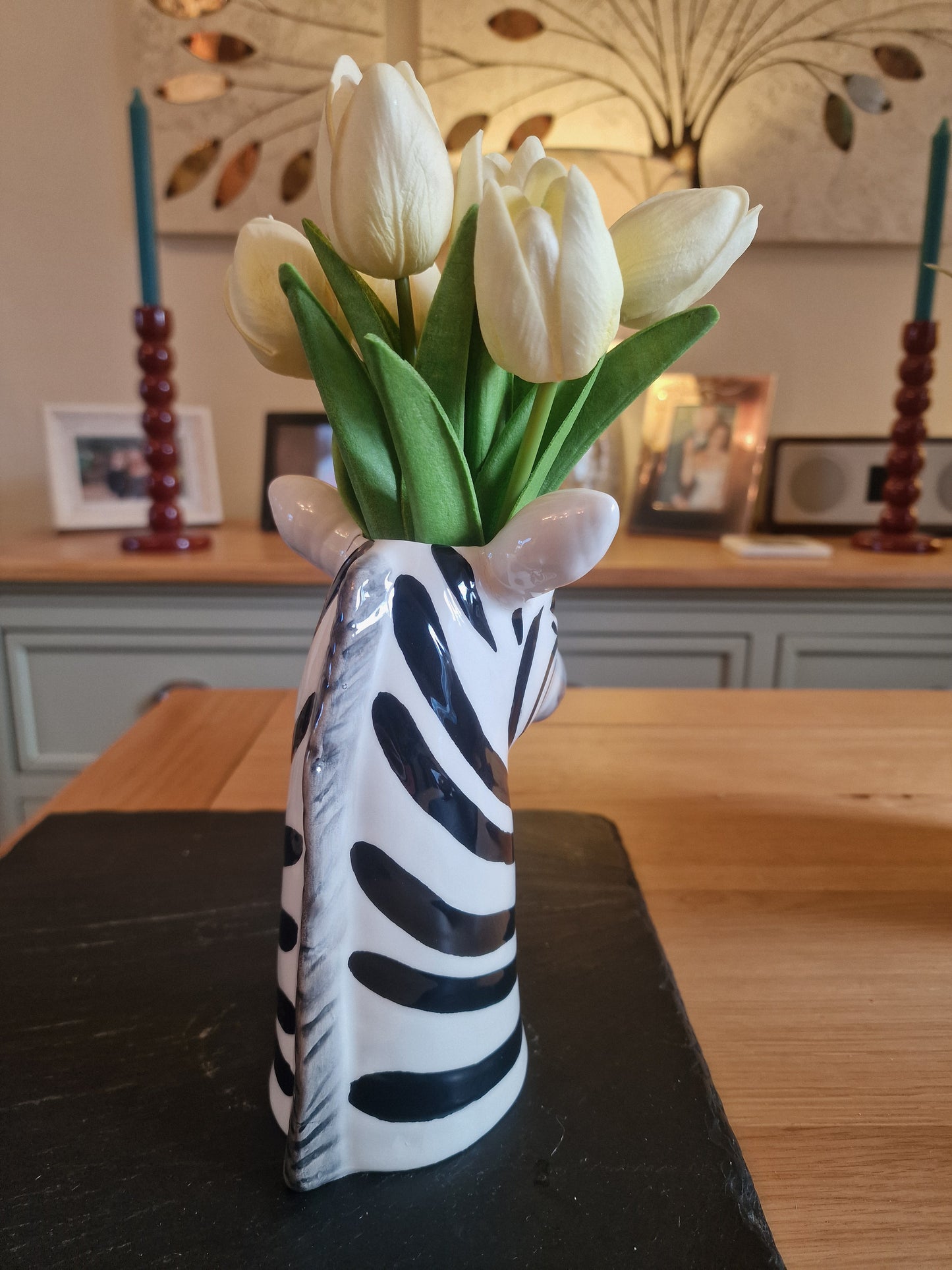 Zebra Head Ceramic Vase 17cm | Black & White Animal Planter