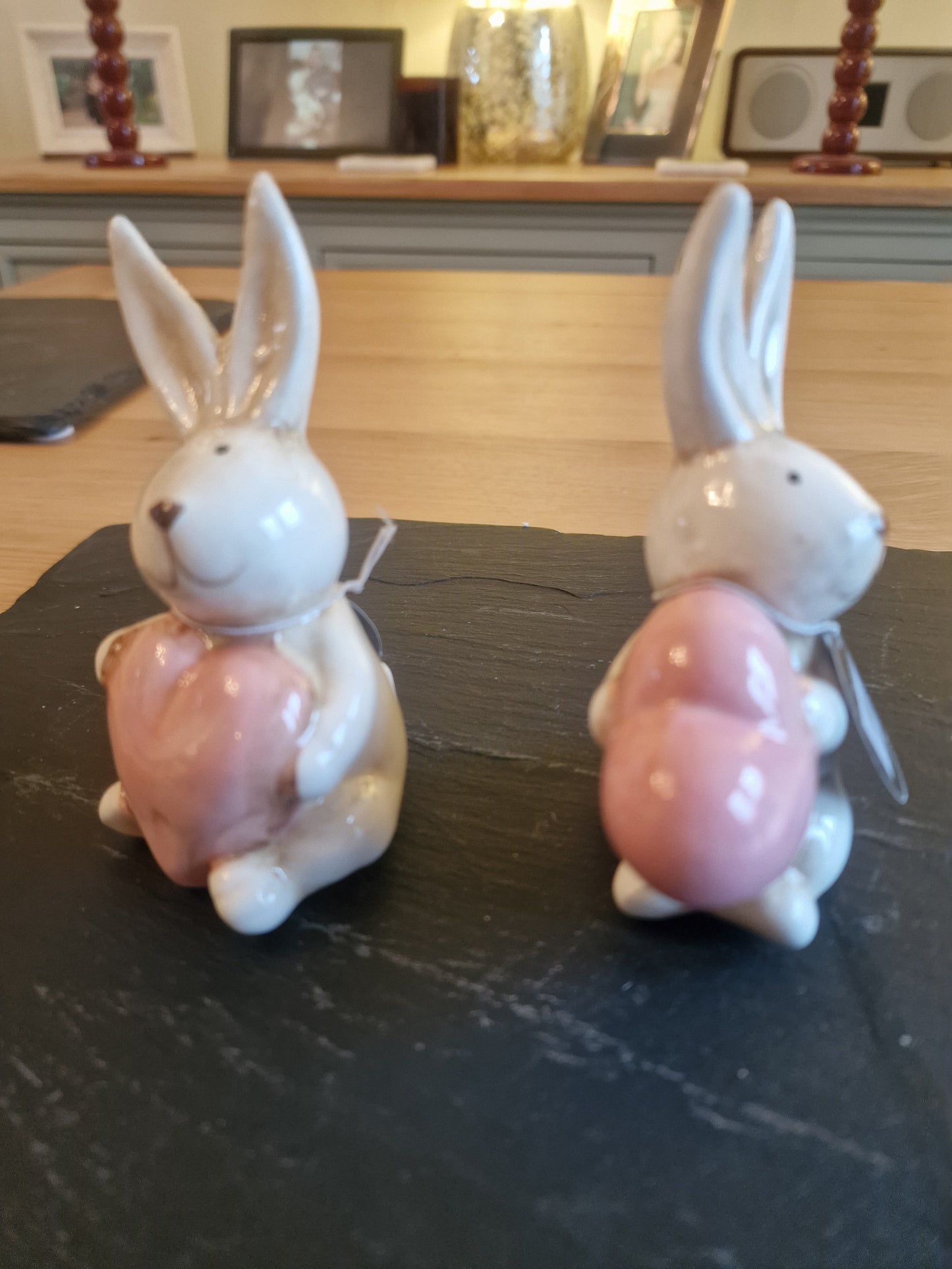 Two Valentine Rabbits with Hearts, 10cm - Ceramic