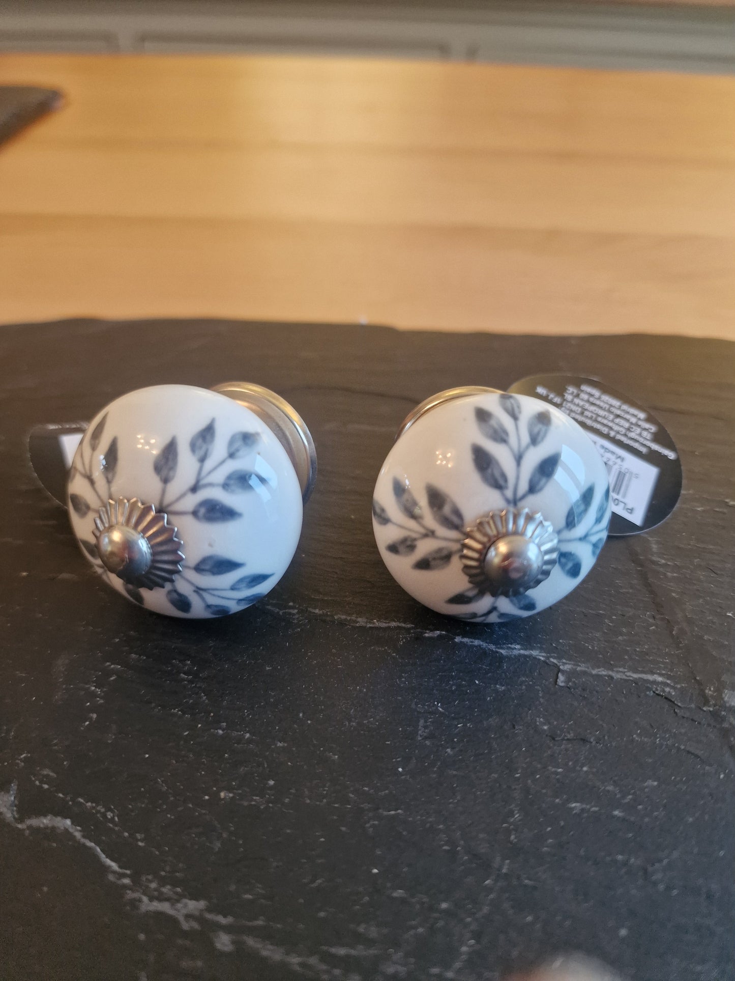 Ceramic Drawer Knobs | Vintage Leaf & Silver Centre | Sold in Pairs