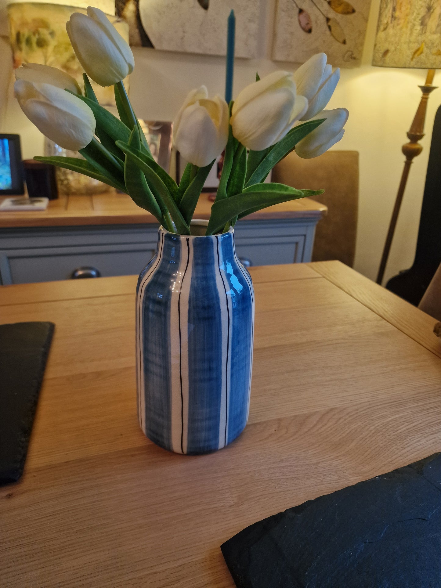 Coastal Blue Striped Vase, 20.5cm