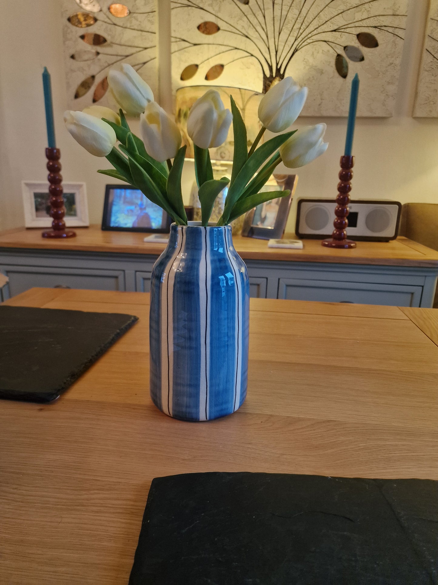 Coastal Blue Striped Vase, 20.5cm