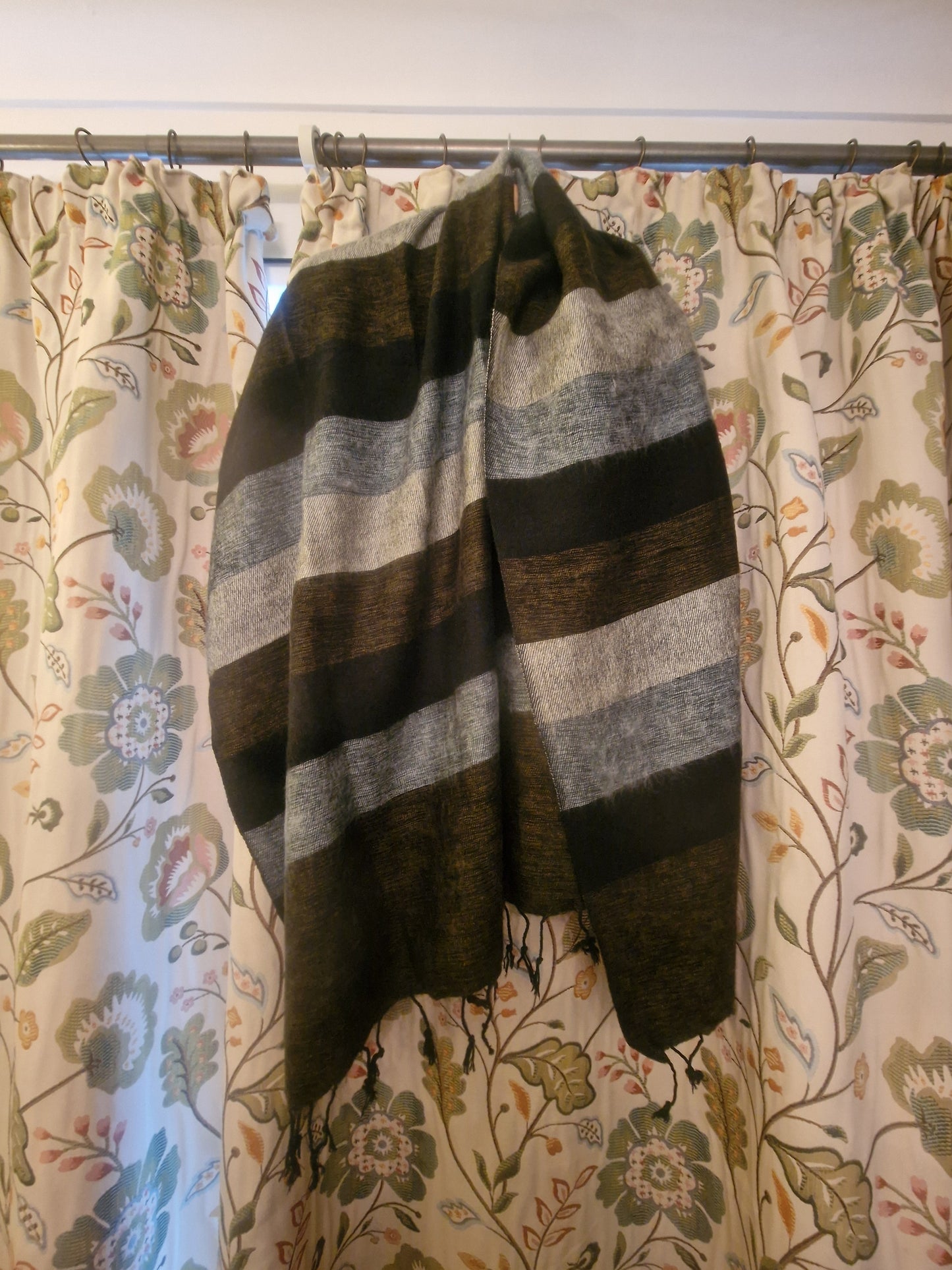 Nepali Yak Shawl - Charcoal Stripe | Ethically Handloomed