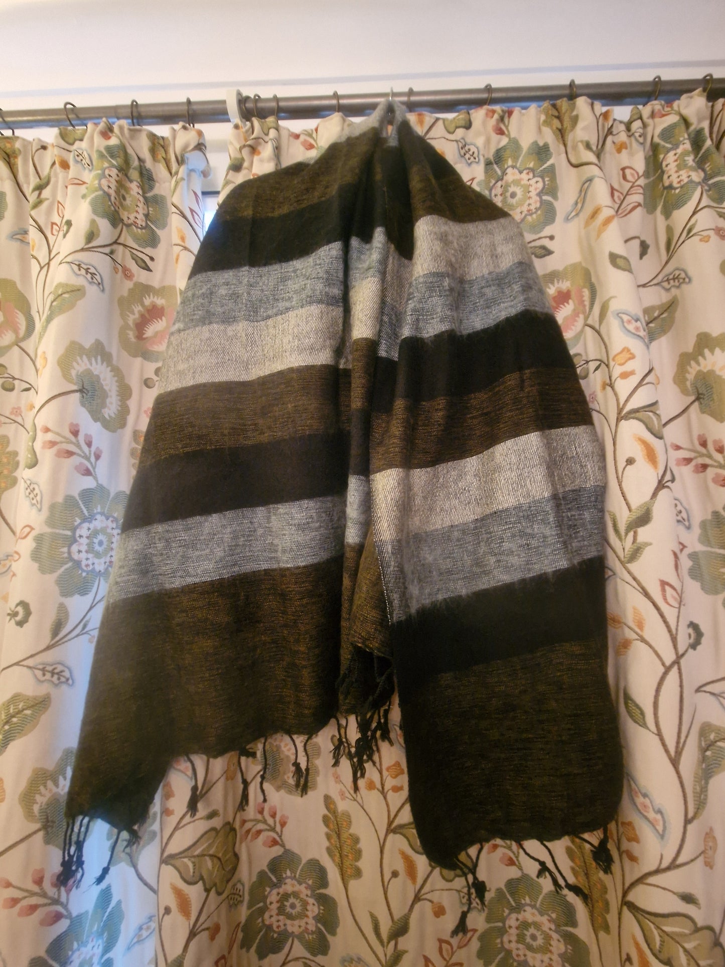 Nepali Yak Shawl - Charcoal Stripe | Ethically Handloomed