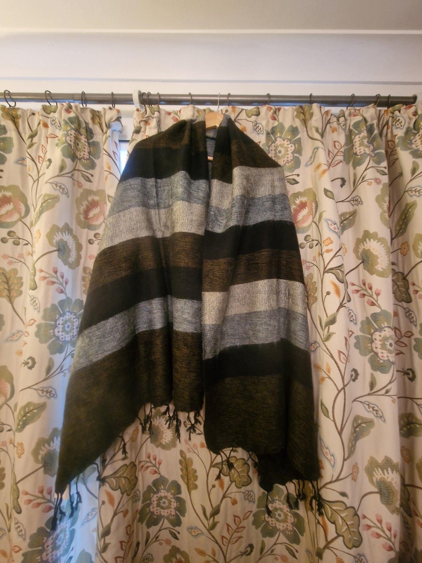 Nepali Yak Shawl - Charcoal Stripe | Ethically Handloomed