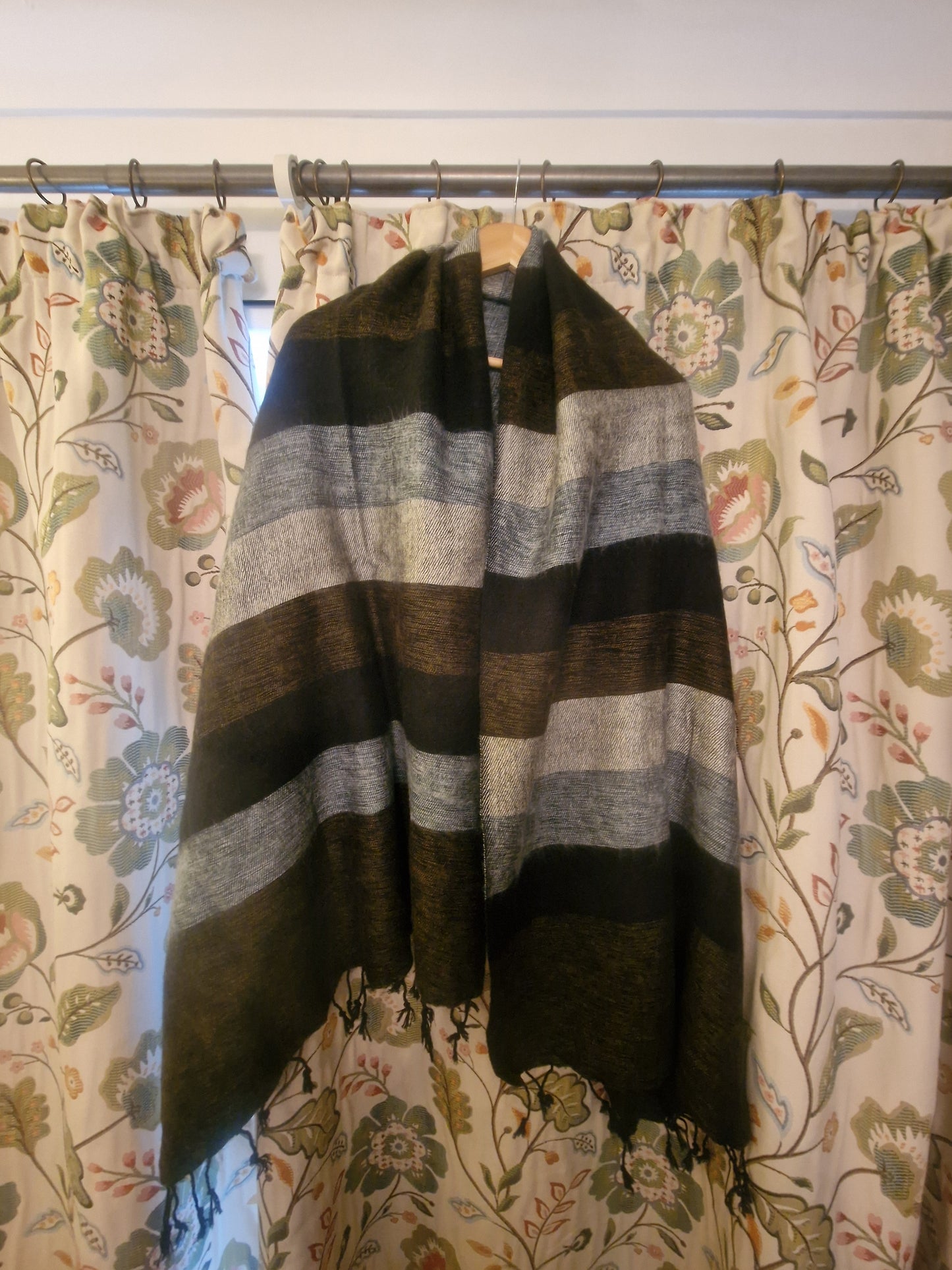 Nepali Yak Shawl - Charcoal Stripe | Ethically Handloomed
