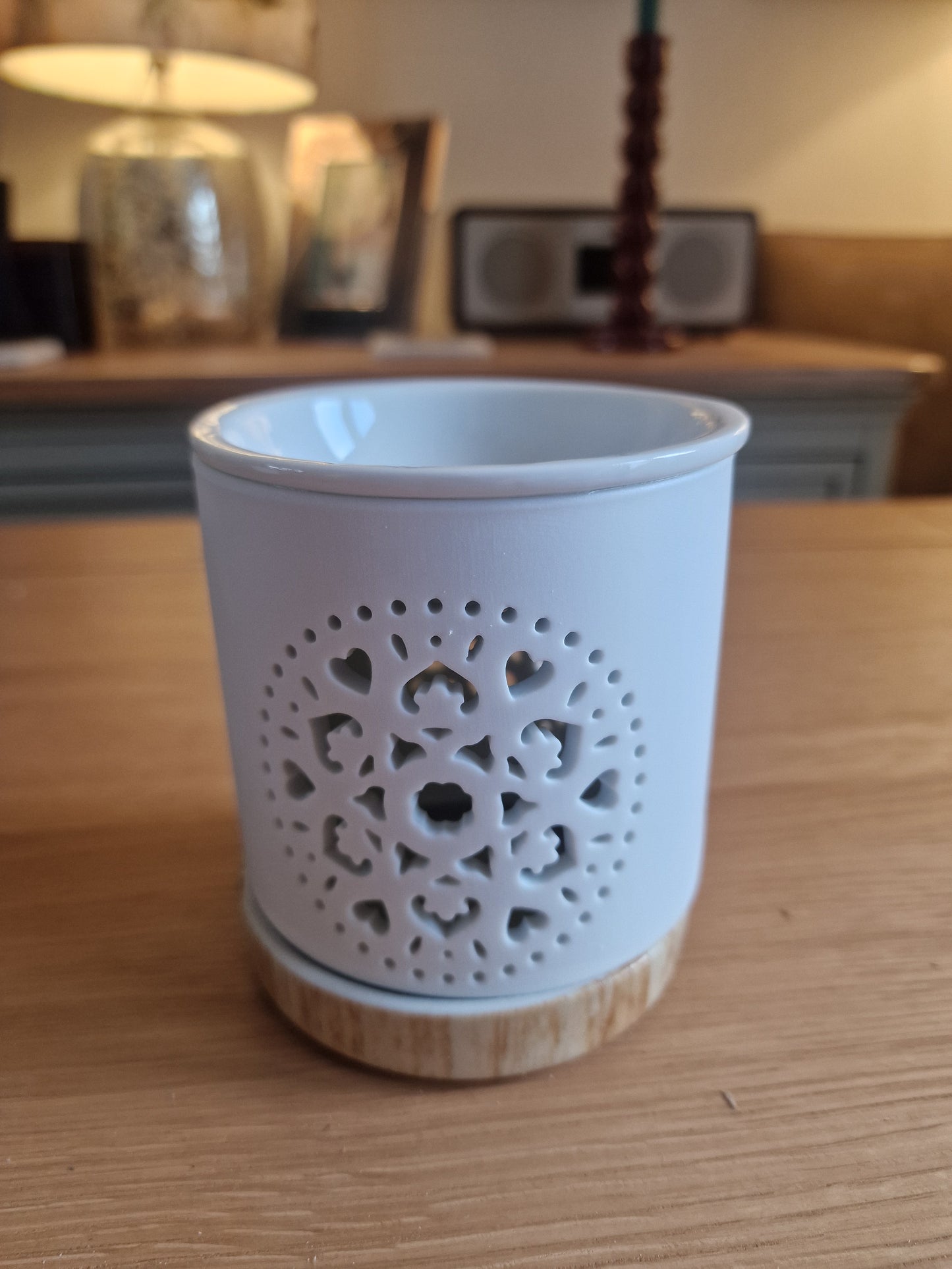 White Mandala Ceramic Oil Burner & Wax Warmer, 11cm