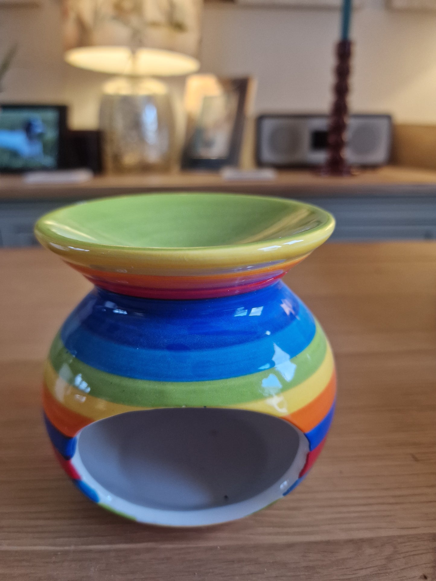 Rainbow Stripe Ceramic Oil Burner & Wax Warmer, 14cm