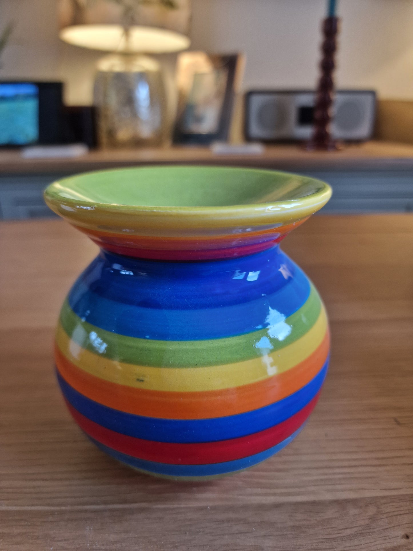 Rainbow Stripe Ceramic Oil Burner & Wax Warmer, 14cm