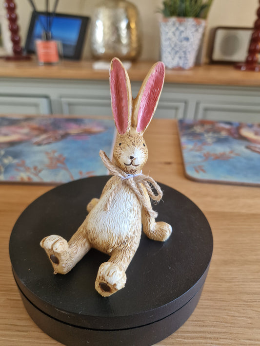 Sitting Rabbit with String Bow Ceramic Figurine