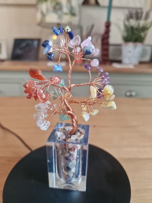 Crystal Mini Tree with Clear Vase H18cm: Colourful