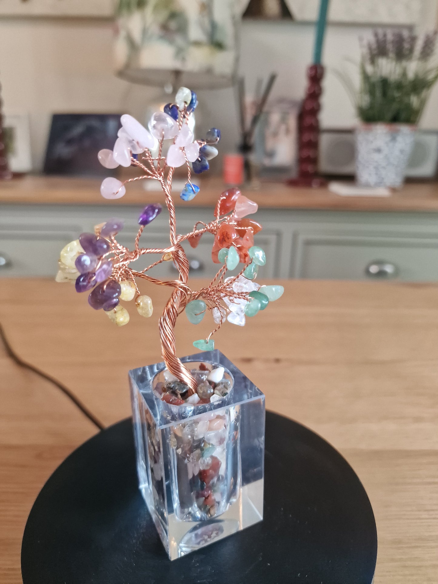 Crystal Mini Tree with Clear Vase H18cm: Colourful