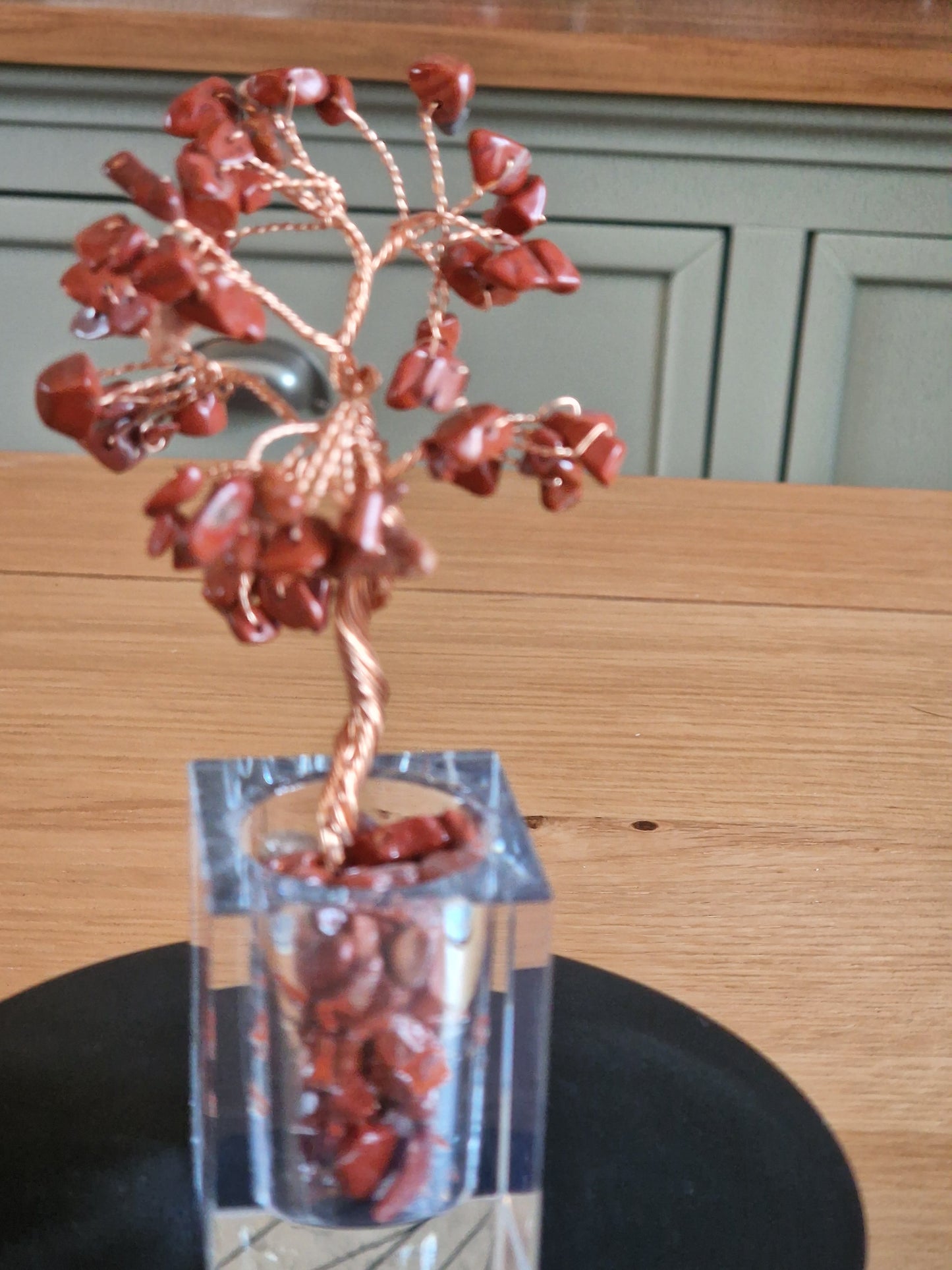 Crystal Mini Tree with Clear Vase H18cm: Red Jasper