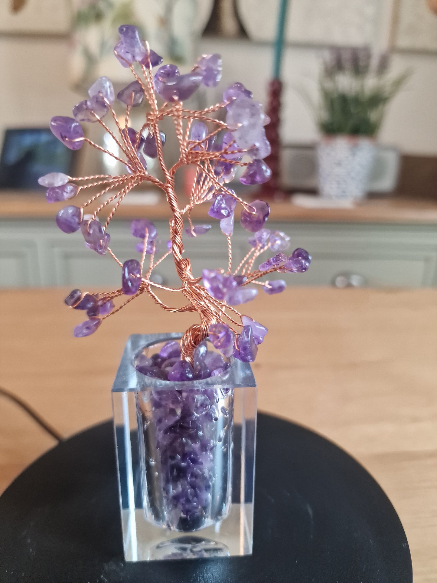 Crystal Mini Tree with Clear Vase H18cm: Amethyst