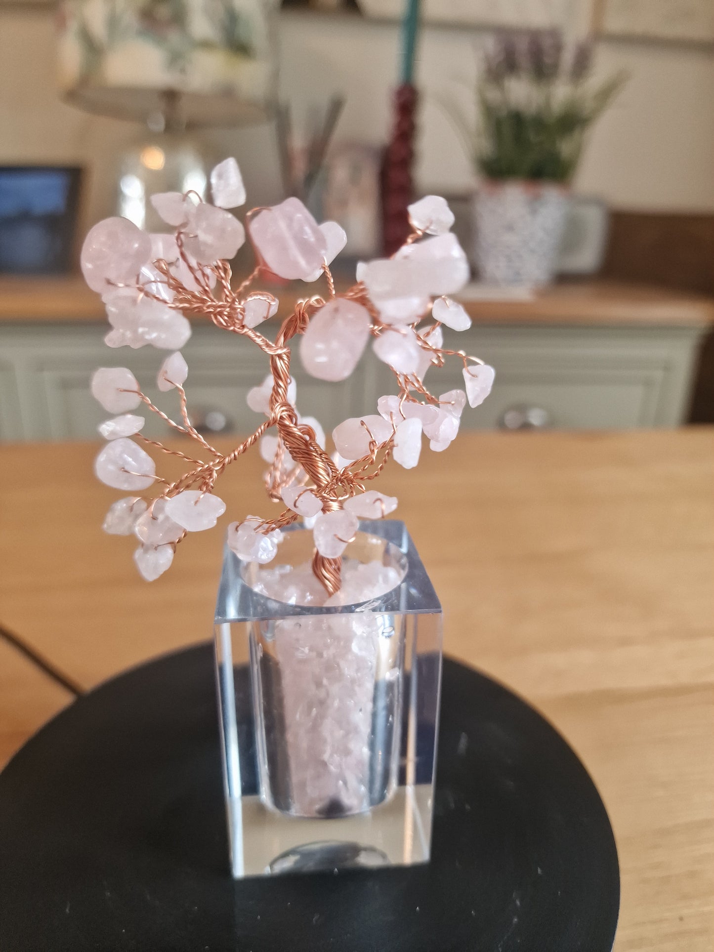 Crystal Mini Tree with Clear Vase H18cm: Rose Quartz