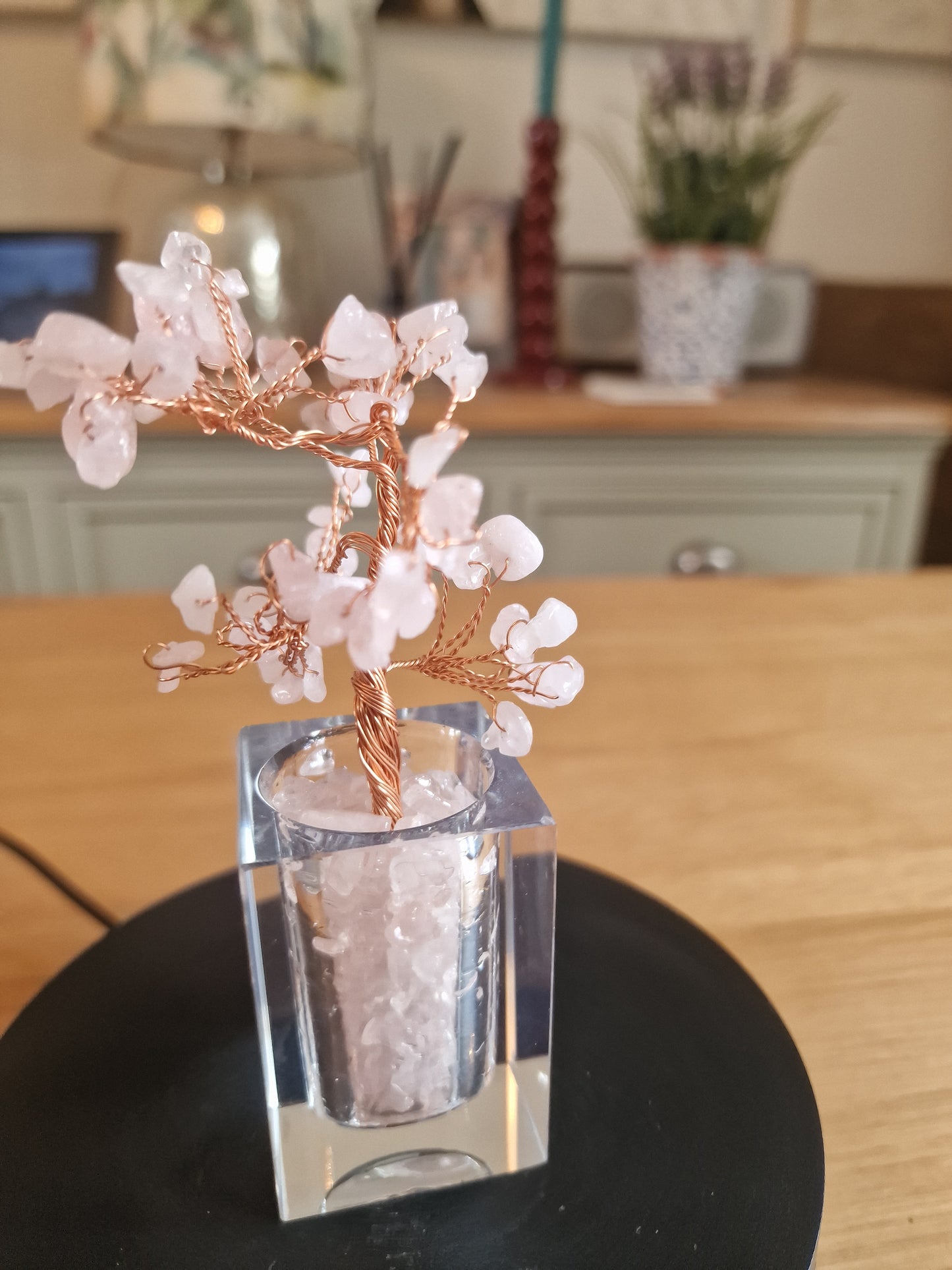 Crystal Mini Tree with Clear Vase H18cm: Rose Quartz