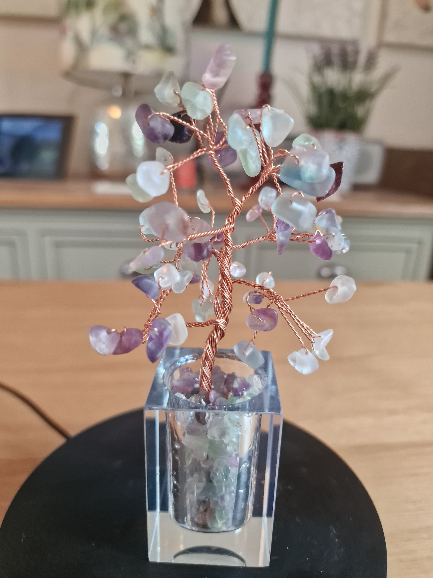 Crystal Mini Tree with Clear Vase H18cm: Colourful Fluorite