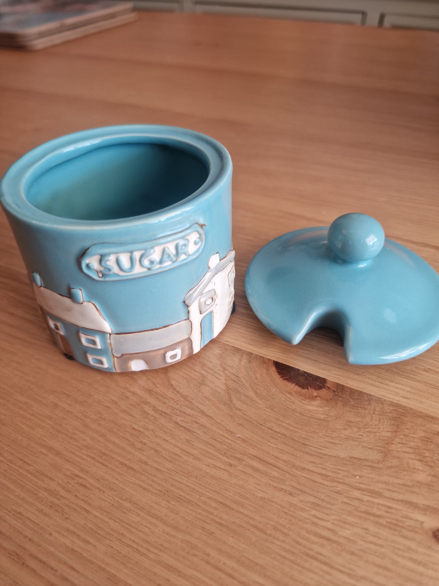 Ceramic Sugar Pot & Lid | Teal Village Design H4"