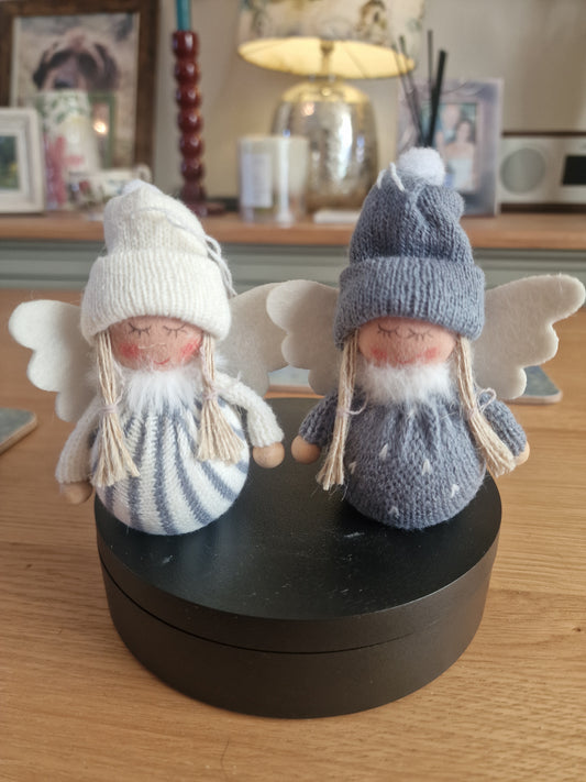Fabric Angel Girl Christmas Decorations, 10cm -One Pair