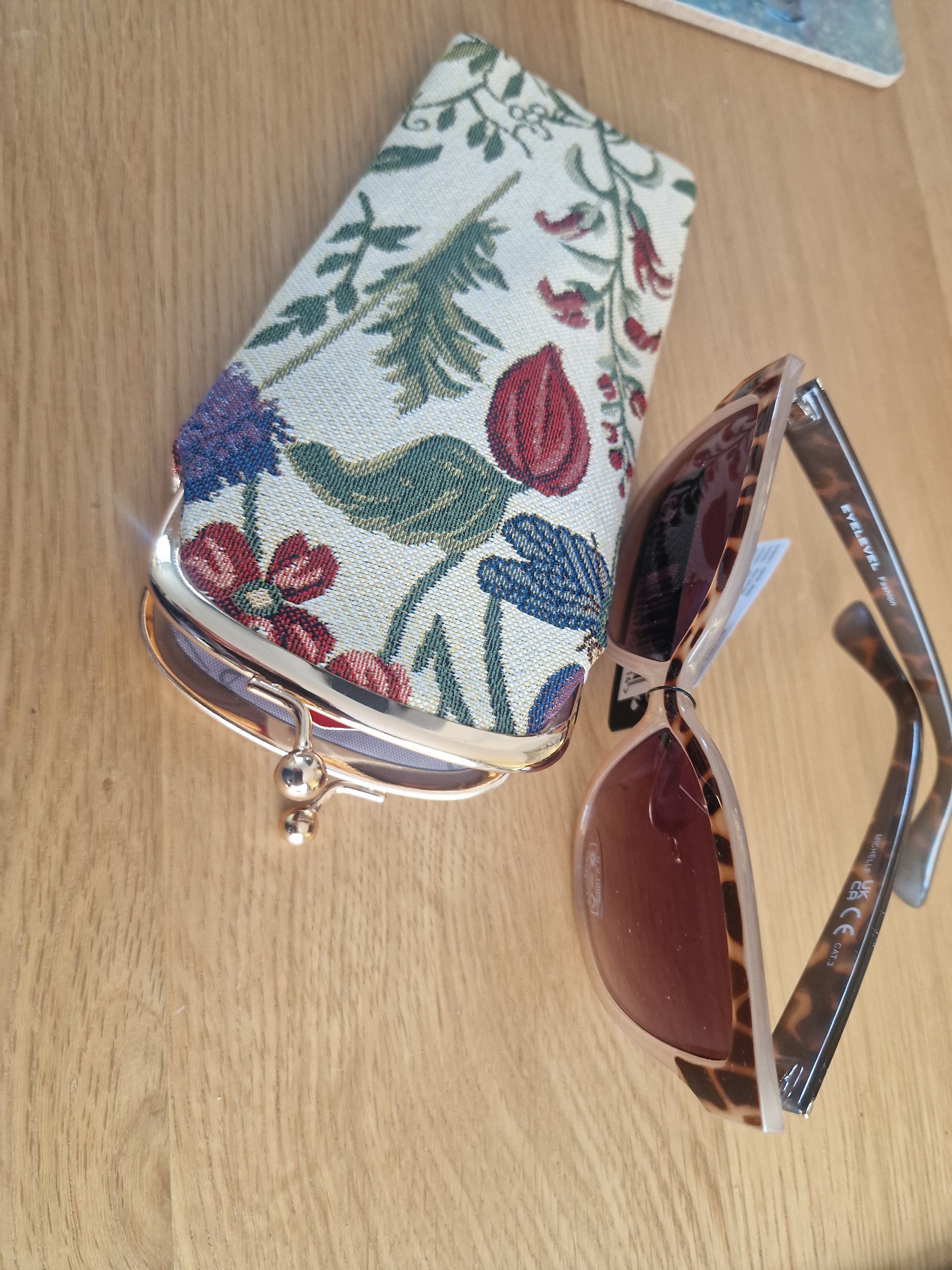 Morning Garden Design - Glasses purse with floral tapestry fabric featuring wildflowers butterfly and ladybird motifs silver clasp frame for Fashion and New In collections