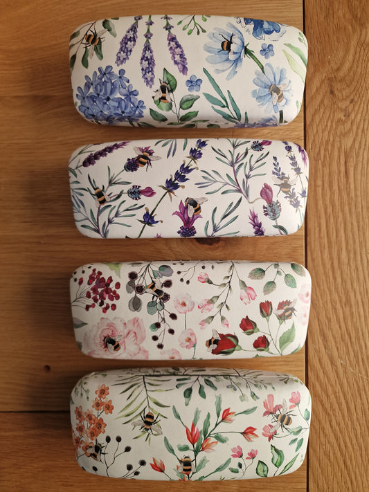 Meadow Flowers Sunglasses Case. 16cm - Choose your style, hard shell floral cases with bees and watercolour flowers