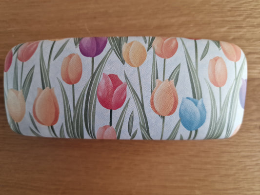 Tulip Design Sunglasses Case. 16cm - Choose your colour, hard shell case with pastel tulip print