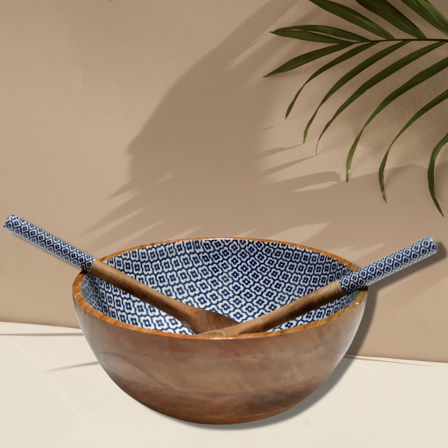 Handmade Serving Bowl with Spoons Stunning Prints Salad Bowl