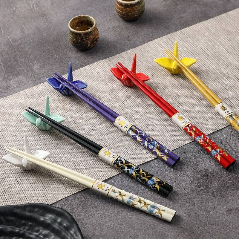 Set of 5 Pairs of Swan Wooden Chopsticks and Rests