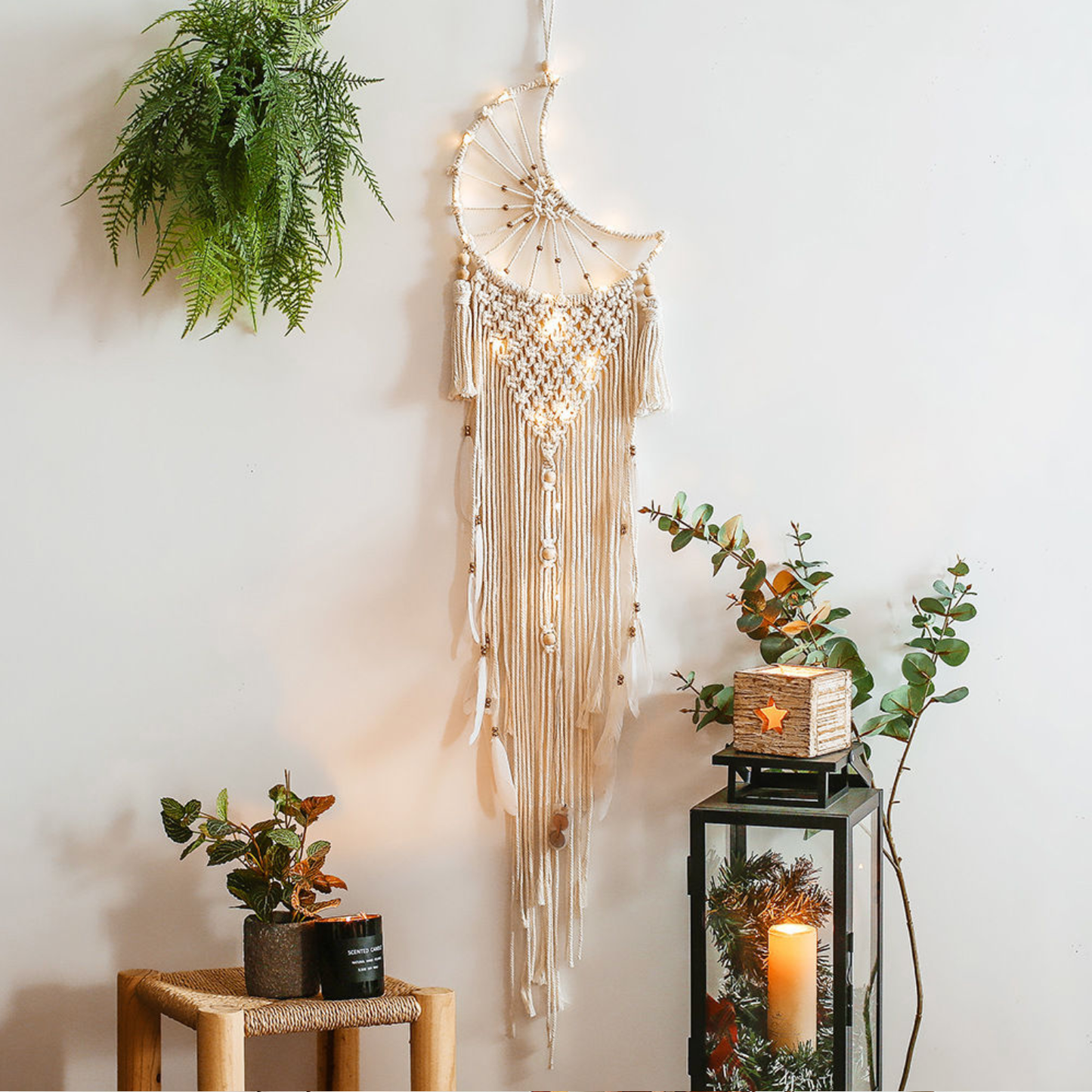 Crescent Moon Macramé Dreamcatcher | Boho Wall Hanging