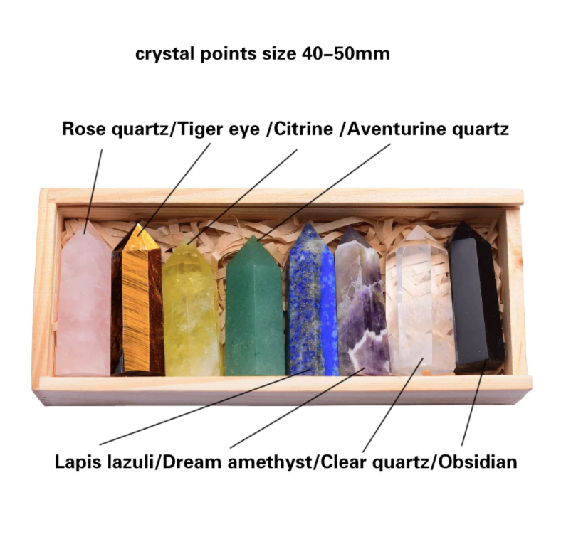 Crystal Wand Set | Eight Natural Stone Gift Box