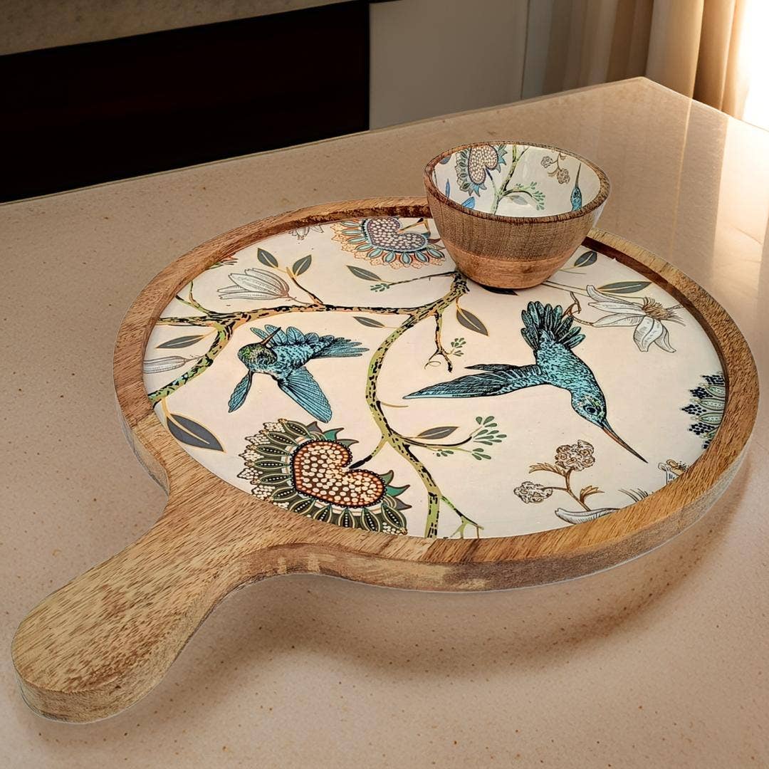 Mango Wood Charcuterie Board with Dip Bowl | Hummingbird | 12 inch