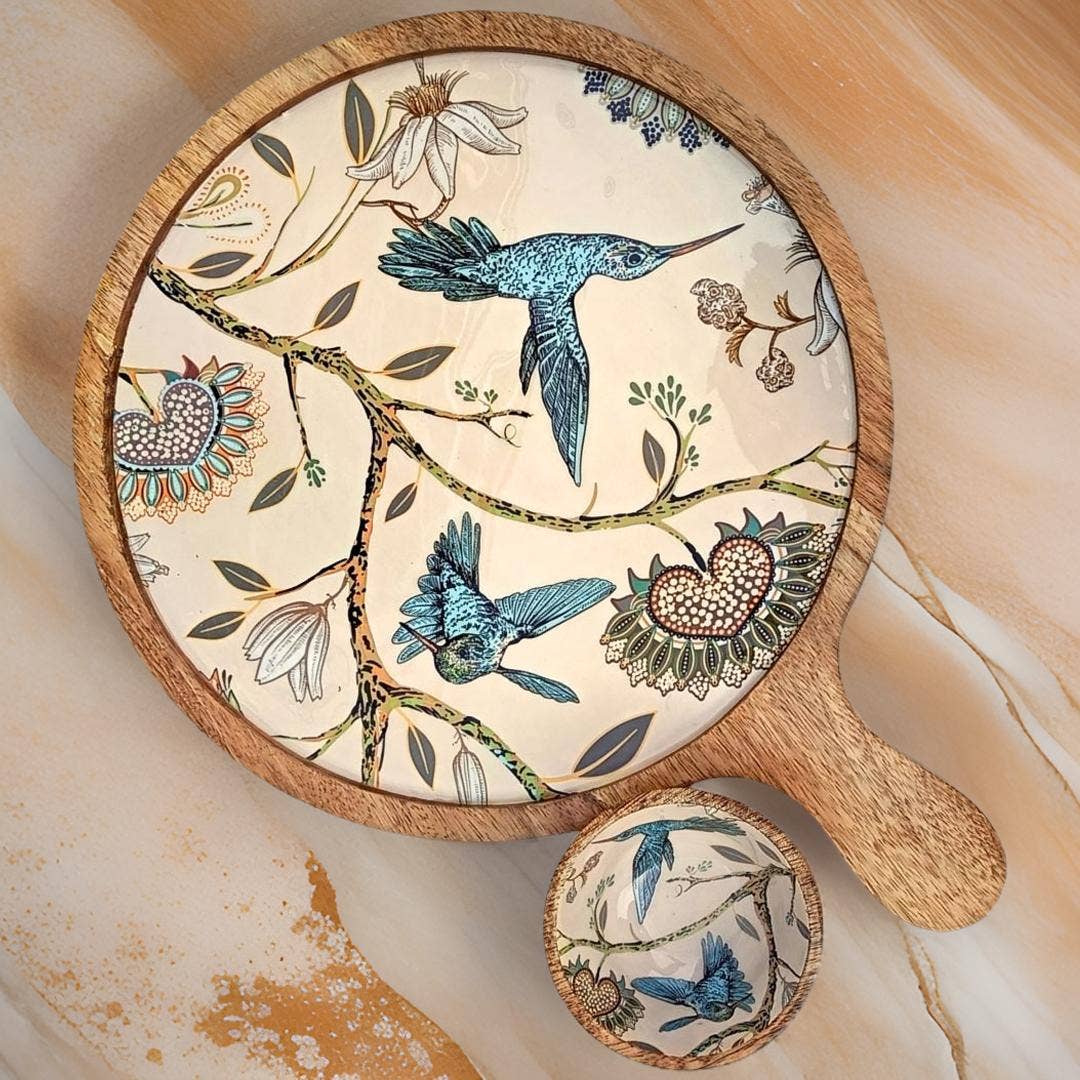 Mango Wood Charcuterie Board with Dip Bowl | Hummingbird | 12 inch