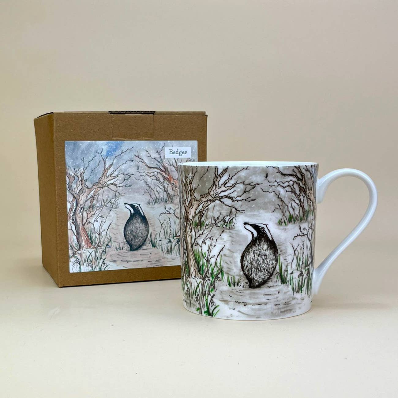 Badger Illustrated Bone China Mug with Gift Box