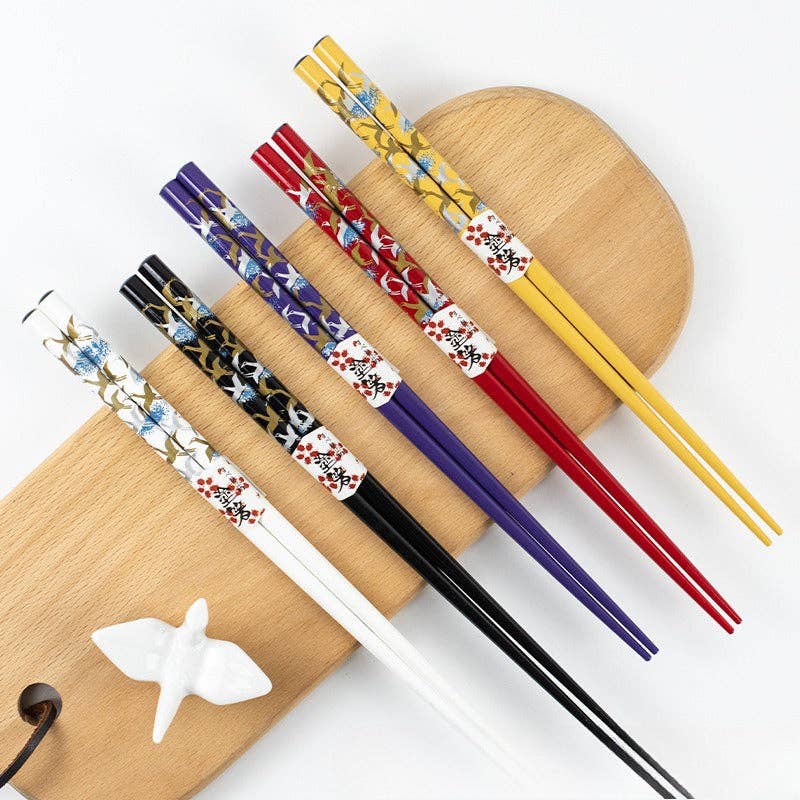 Set of 5 Pairs of Swan Wooden Chopsticks and Rests