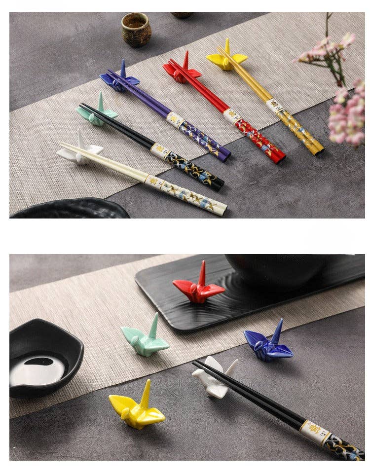 Set of 5 Pairs of Swan Wooden Chopsticks and Rests