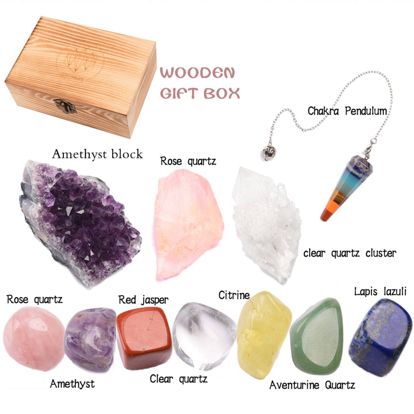 Healing Crystal Gift Set | 11 Piece Chakra Collection in Wooden Box