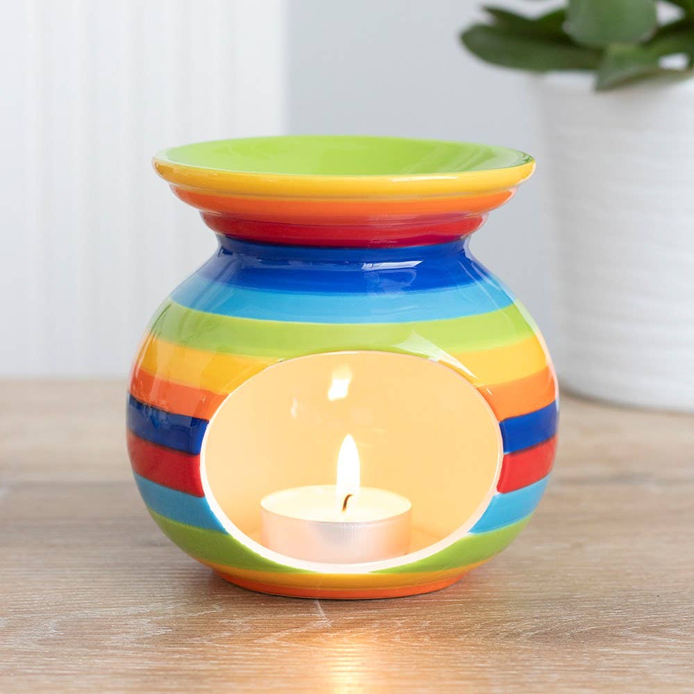 Rainbow Stripe Ceramic Oil Burner & Wax Warmer, 14cm
