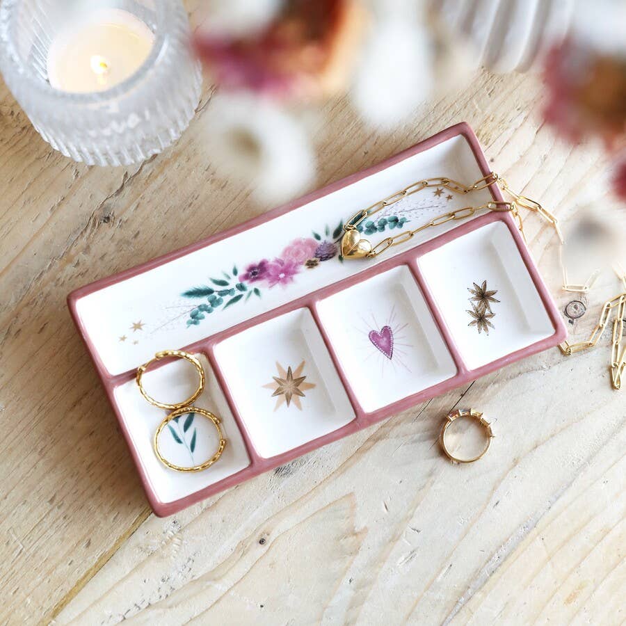 Floral Heart Ceramic Trinket Tray 15cm | Jewellery Storage Dish