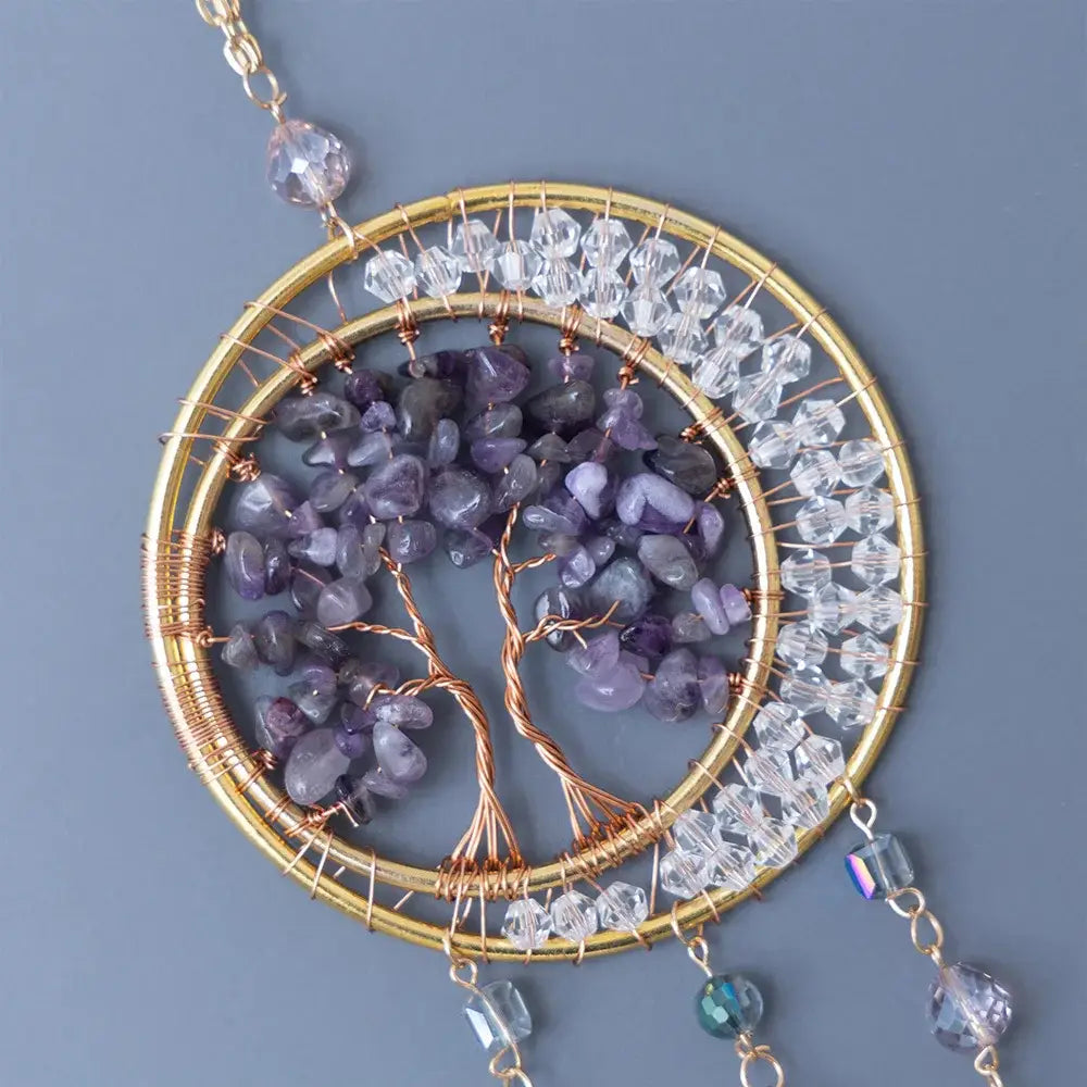 Amethyst Tree of Life Wall Hanging | Beaded Gemstone Décor