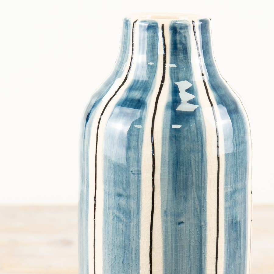 Coastal Blue Striped Vase, 20.5cm